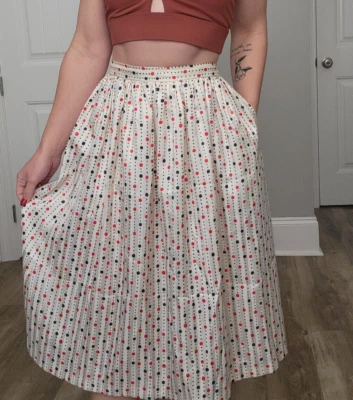 Falda midi Evan Picone vintage para mujer a lunares roja blanca EE. UU. sensación de seda pequeña Foto 1 de 2