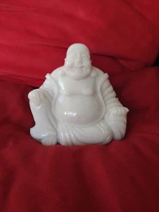 Reine Hand natürliche weiße Jade Happy Laugh Maitreya Buddha hält Yuanbao Statue - Bild 1 von 6