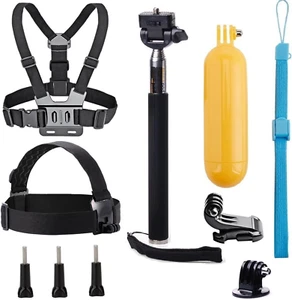 Universal Action Camera Accessories Bundle Head Chest Strap Mount/Selfie Stick/F - Picture 1 of 7