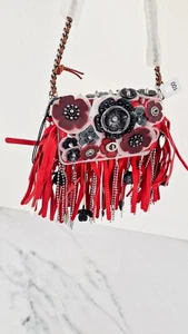 Coach 1941 Dinkier Vermillion Red Wild Tea Roses Studs Fringes 86852 Crossbody - Picture 1 of 21