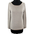 Minnie Rose Beige White Stripe Cotton Blend Long Sleeve Pullover Top Relaxed L 