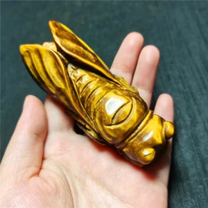 TOP 113G Decoraciones Cicada de Belleza Cristal Ojo de Tigre Natural Talladas a Mano YY670 - Imagen 1 de 12