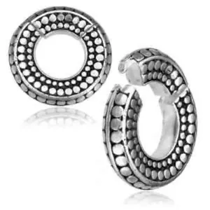 PAIR 00G (10mm) HINGED SILVER PLATED EAR WEIGHTS PLUGS GAUGE HOOPS CLICKER - Picture 1 of 1
