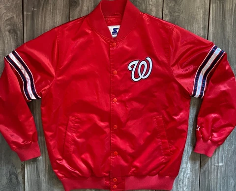 Starter Washington Nationals MLB Varsity Satin Jacket Red Full Snap Men's XL Cover