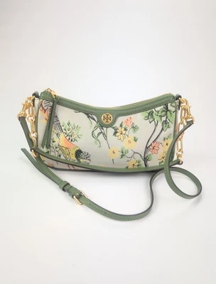 Bolsa de ombro TORY BURCH verde monograma T brocado estúdio inverno pássaro sálvia floral - Imagem 1 de 4