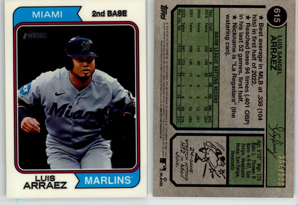 Luis Arraez 2023 Topps Heritage High Number Chrome #615 /999 Marlins Padres - Image 1 of 1