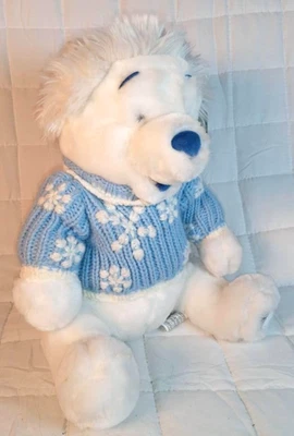 Exclusivo de la Tienda Disney Winnie The Poo Bear Peluche Azul Suéter Sombrero Copo de Nieve Nuevo con Etiquetas Foto 1 de 4