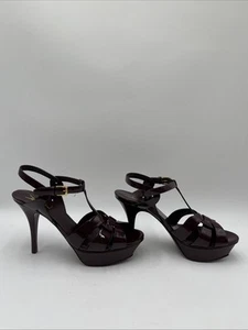 Women’s Saint Laurent Tribute Platform Sandals In Patent Leather Burgundy 38.5 - Picture 1 of 5