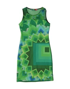 DESIGUAL Womens Sleeveless Sheath Dress UK 12 Medium Green Geometric CW14 - Picture 1 of 3