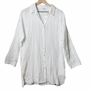 Blue Island White Long Sleeve Gauze Tunic Beach Swim Cover Up Top 100% Cotton M - Picture 1 of 10