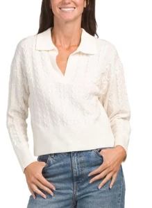 Maglione Max Studio 100% lana merino extrafine maglia cavo scollo a V avorio L nuovo con etichette - Foto 1 di 7