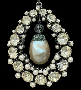 Grande Collana Ciondolo Vintage Vendome Strass & Barocco Finte Perle - Foto 1 di 15