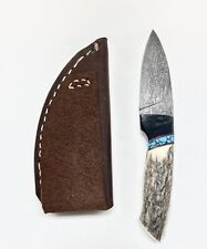 Vintage Handmade Damascus Turquoise Buffalo Horn Hunting Knife Signed