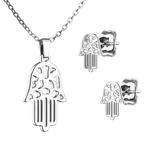 Damen Schmuck-Set Hamsa Hand der Fatima Halskette mit Anhänger Ohrhänger - Bild 1 von 3