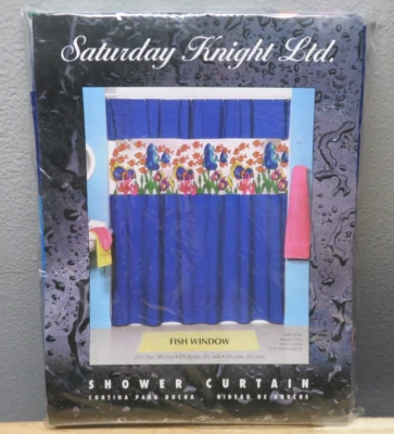 Saturday Knight Ltd Fish Window Vintage Shower Curtain Blue Tropical New Vinyl - Image 1 of 4