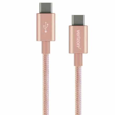 Original Verizon Pink 4FT Braided USB Type-C to USB-C Charge Data Cable - Image 1 of 4