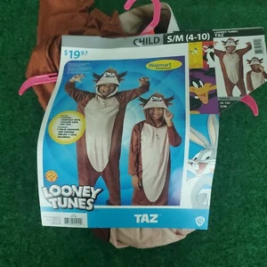 Costume Halloween cartone animato Looney Tunes Taz pezzo unico bambini S M 4-10 NUOVO - Foto 1 di 3