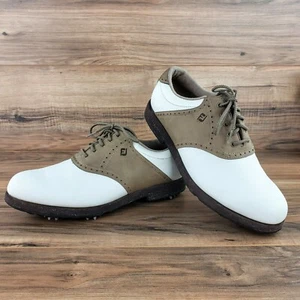 Footjoy FJ Greenjoy Golf Shoes Women's Sz 7.5 White/Tan Saddle Soft Spike - Picture 1 of 12