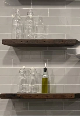 Reclaimed barn wood floating shelf - Premium 2in thick floating shelves USA made - Image 1 of 4