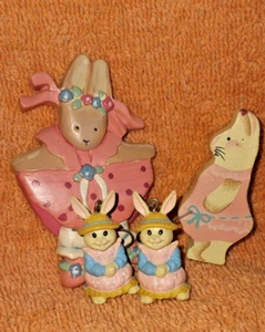 Juego de alfileres y pendientes de conejito de madera vintage - Imagen 1 de 6