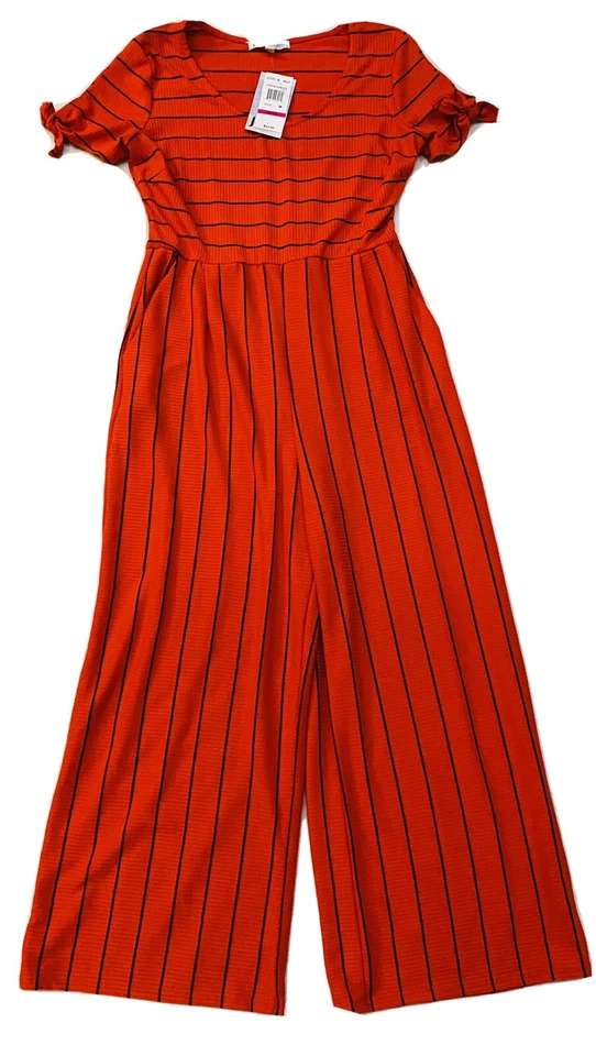 Mono para mujer Jolt rojo y negro tejido a rayas elástico cuello redondo manga corta M Foto 1 de 4