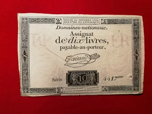 ASSIGNAT de DIX 10 LIVRES / Loi du 24 octobre 1792 / Série 4417 / signé Taisaud - Imagen 1 de 2