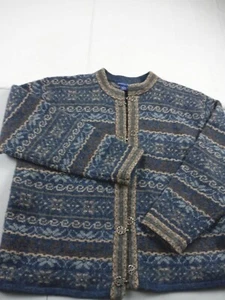 Eagle's Eye Sweater Women Size Large Fair Isle Print Cardigan 100% Wool Knit - Picture 1 of 12