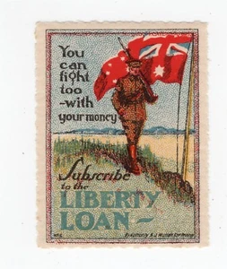 AUSTRALIA WW I LIBERTY LOAN POSTER STAMP SOLDIER & FLAG - Picture 1 of 1