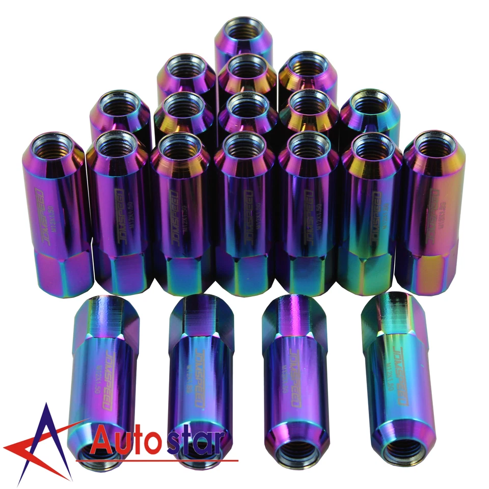 20pcs Neo Chrome M12X1.5 60MM JDMSPEED Extended Aluminum Tuner Racing Lug Nuts - Image 1 of 4