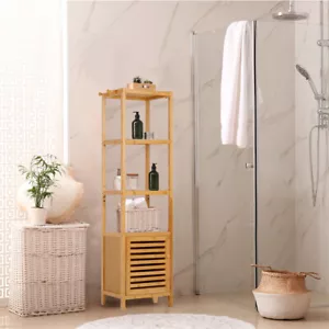 Großes Badregal 3-Tier Aufbewahrungskabinett aus Bambus Badmöbel 33.8x33x140cm - Bild 1 von 6