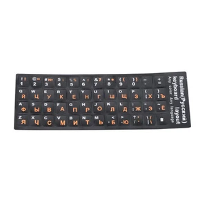 Russian Standard Keyboard Layout Sticker Orange Letters on Black Replacement E - Picture 1 of 9
