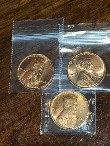 BU 1945 S 1945 D 1945 P Lincoln Wheat Cent 3 Brilliant Uncirculated Coins Cover