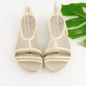 Crocs Isabella Damen-Sandale Größe 9 beige hellbraun Riemchen Gummi flach Schuh - Bild 1 von 16