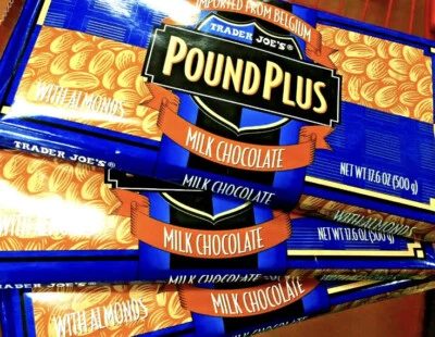 3 X Trader Joe's Pound Plus Belgium Milk Chocolate with Almonds Bars 17.6 oz ea - Image 1 of 4