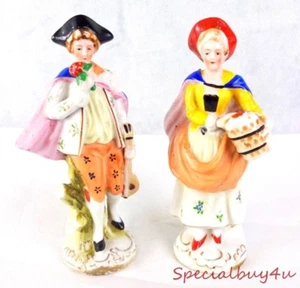 AB1 Vintage Girl & Guy Porcelain Figurines Matching Blue Capes Japan Set of 2 - Picture 1 of 12