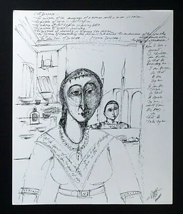 Frankreich HI Außenseiter Kunst Feder & Tusche Gemälde Judaica Familie Claude Vedel (EtJ) #48 - Bild 1 von 11