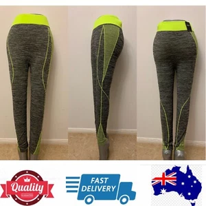 Ladies Green Grey Sports Yoga Leggings High Waist Pants Gym Fitness Trousers - Picture 1 of 12