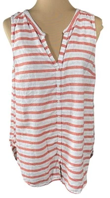 Old Navy Linen Blend Top Tank Stripe Orange/Red White L Large Sleeveless Shirt - Image 1 of 4