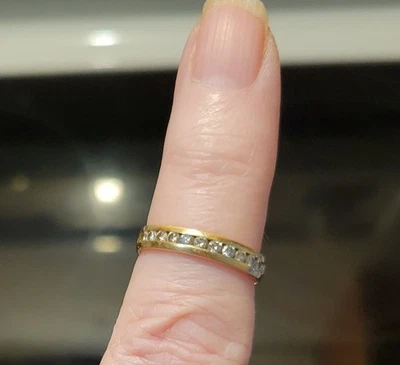 14K Yellow Gold Sapphire Diamond Channel Set Eternity Band Ring Size 6 - Image 1 of 4