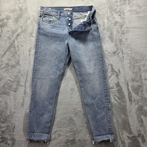 Levi's Wedgie Straight Jeans Womens 29 Blue High Rise Button Fly Raw Hem Cropped - Picture 1 of 15