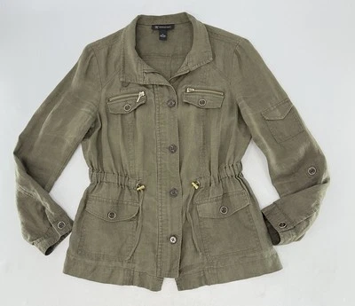 Chaqueta INC International Concepts Verde 100% Lino Estilo Militar Talla M Preppy Foto 1 de 4