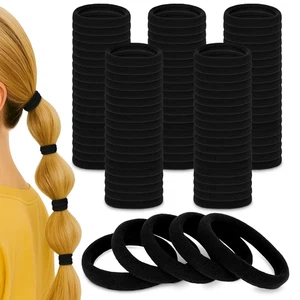 100 Pcs Soft Black Hair Ties Bulk – 1.9" Seamless Cotton Ponytail Holders, Small - Picture 1 of 12
