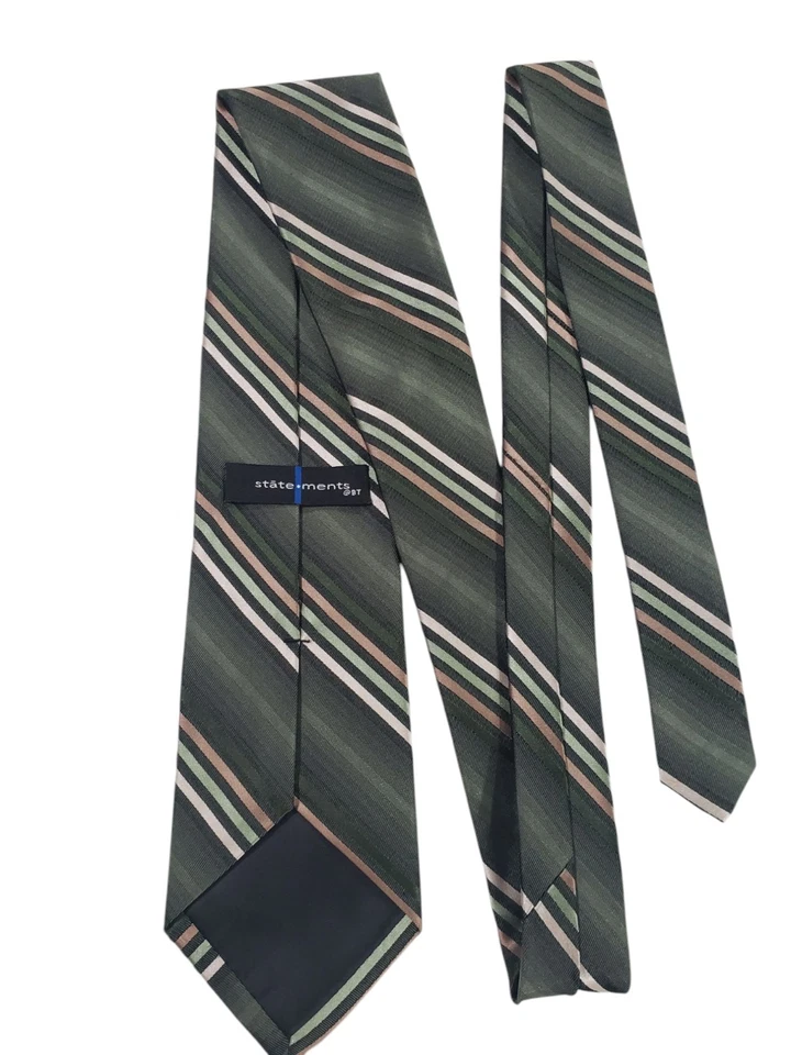 Corbata de diseñador Statements para hombre de lujo verde tostado crema rayas corporativa Foto 1 de 4
