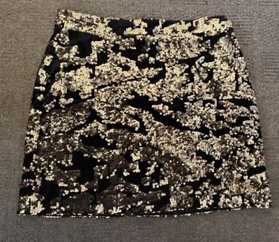 Pour Moi Selena  Gold And Black Velvet Sequin Mini Skirt Size 14 - Image 1 of 4