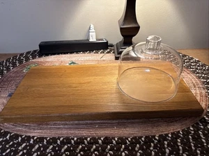 VINTAGE WOODEN CHEESE BOARD WITH Plastic DOME - Picture 1 of 7