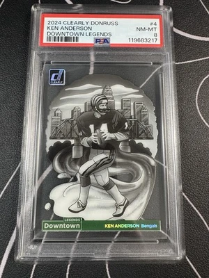 2024 Panini Clearly Donruss KEN ANDERSON Legends Downtown SSP #4 PSA 8 NM-MT - Image 1 of 2