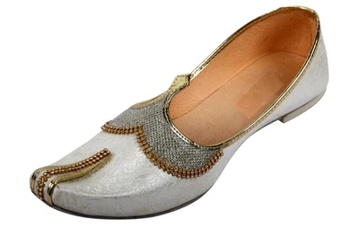 Uomo Jutti Matrimonio Indiano Mojari Sherwani Khussa Taglia UK 7-11 Argento - Immagine 1 di 4