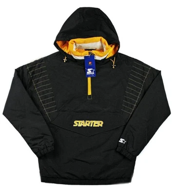 Starter Mens Jacket L Anorak Puffer 1/4 Zip Lined Insulated Hooded Black $225NEW - Image 1 of 4
