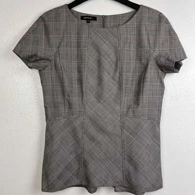 Lafayette 148 Black Gray Wool Blend Cap Sleeve Zip Back Top Peplum Hem Size 8 - Image 1 of 4