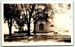 Postal RPPC Iglesia de los Hermanos Unidos Manlius Illinois IL UNP - Imagen 1 de 2